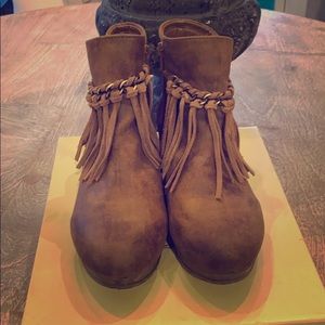 Boutique fringe wedge booties